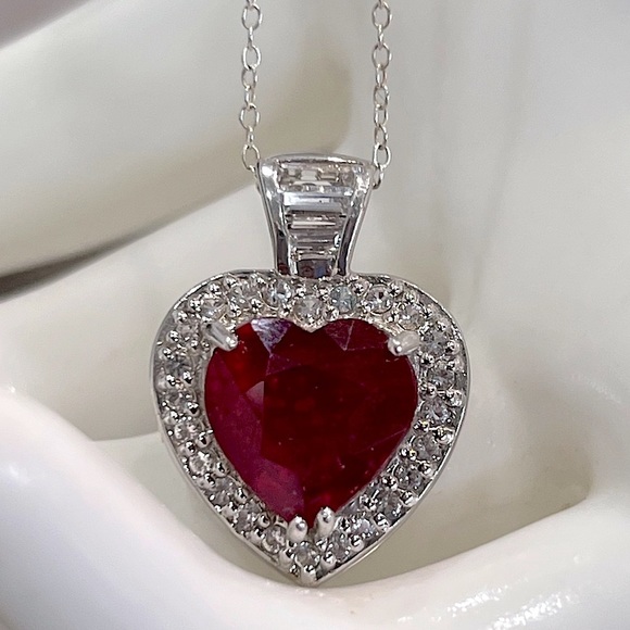 Ruby & Topaz Sterling Silver Heart Pendant Necklace - Picture 1 of 14